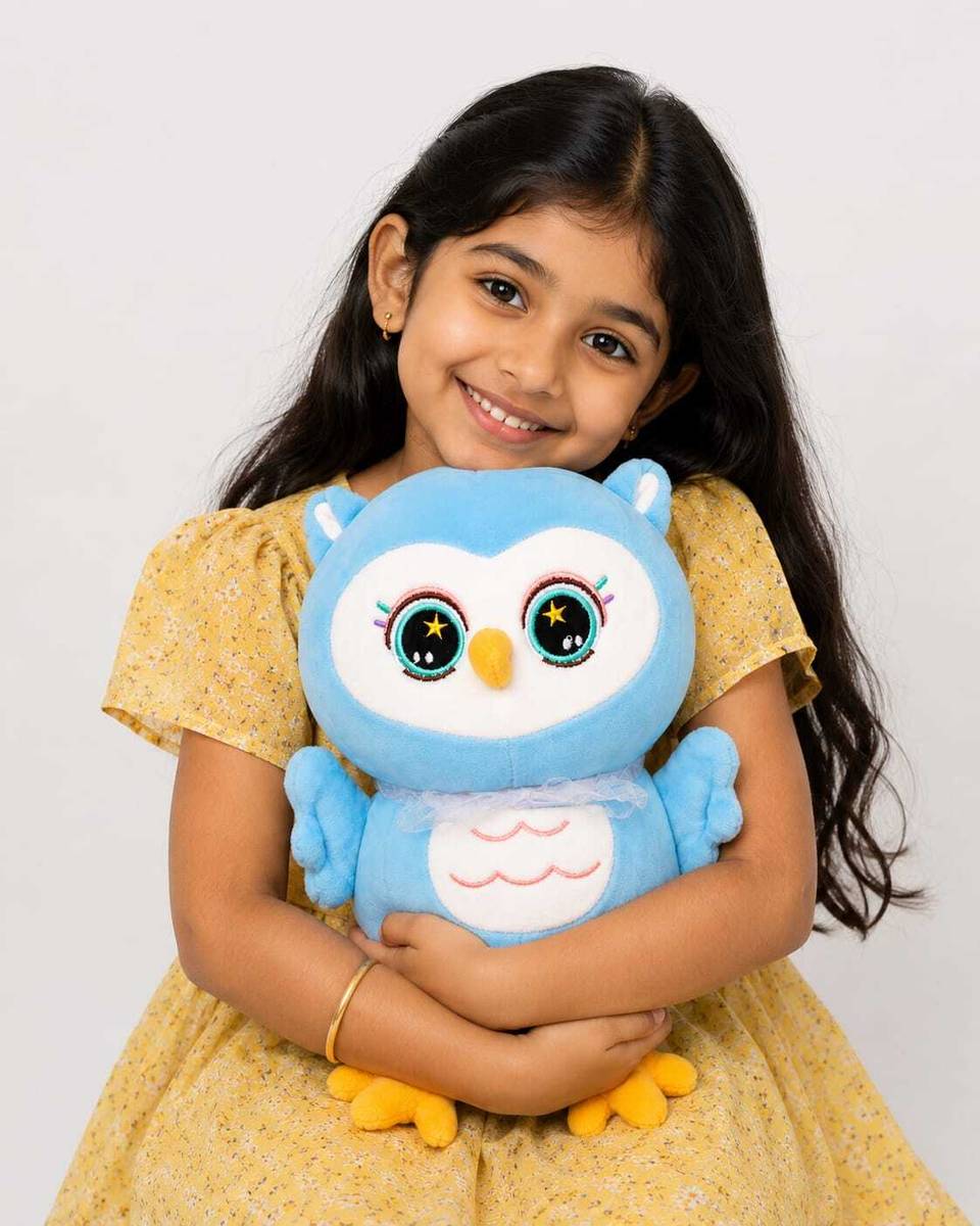 SKYBLUE OWL PLUSH SOFT TOY  - 25 cm