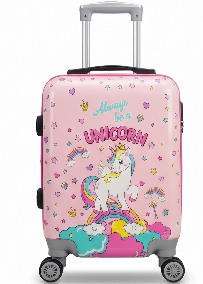 DELWIN ABS Hard Shell Cartoon Print Kids Travel Trolley Bag With 360° spinner wheels Cabin Suitcase 8 Wheels - 20 inch