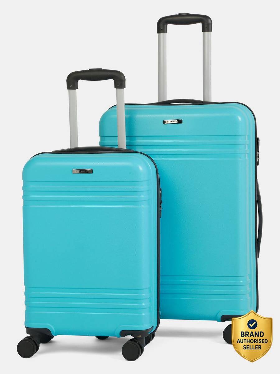 Teakwood Leathers Unisex Textured Set of 2 Trolley Bag (Small-Medium, Aqua green) Cabin & Check-in Set 8 Wheels - 26 inch