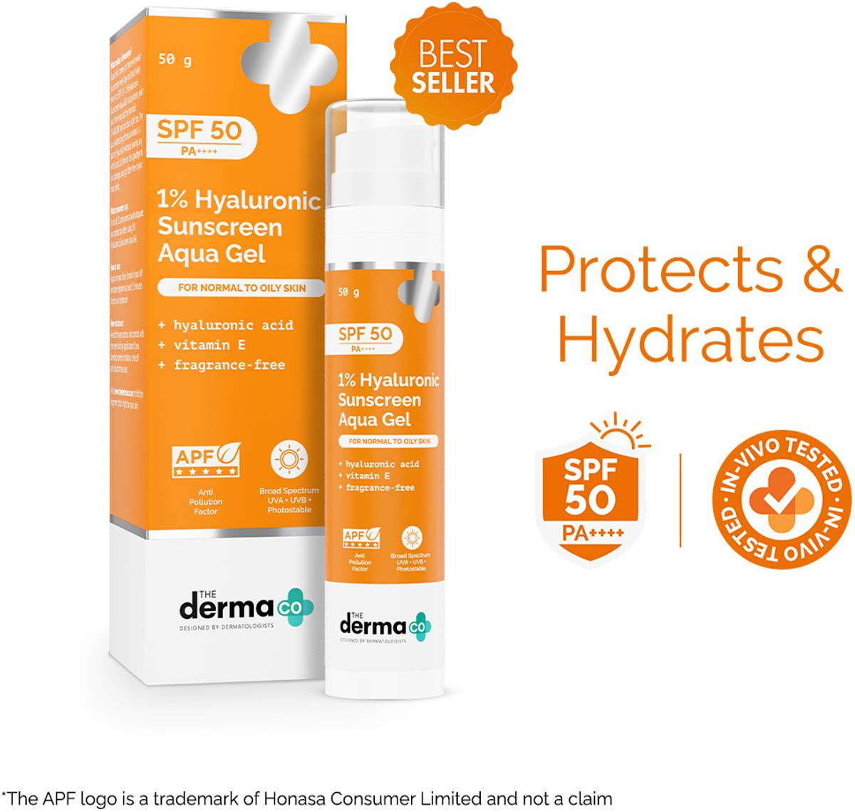 The Derma Co Sunscreen - SPF 50 PA++++ 1% Hyaluronic Sunscreen Aqua Ultra Light Gel with SPF 50 PA++++ For Broad Spectrum, UV A, UV B & Blue Light Protection