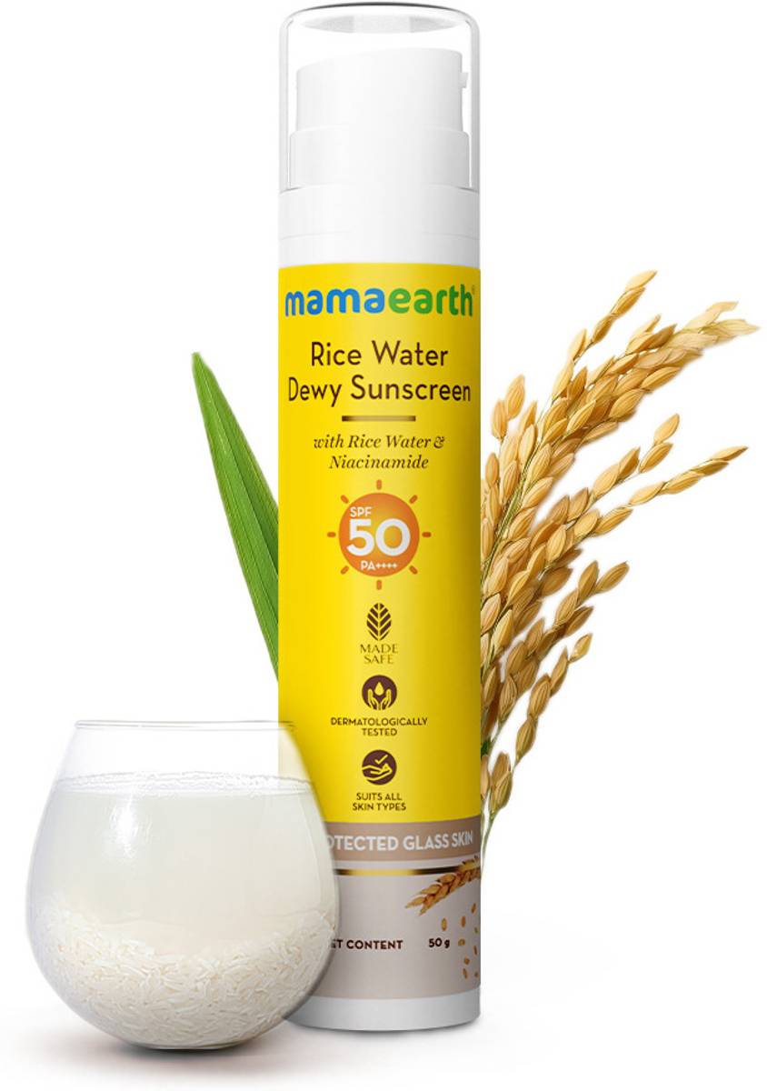 Mamaearth Sunscreen - SPF 50 PA++++ Rice Water Dewy Sunscreen with Rice Water & Niacinamide | For Glass Skin Glow