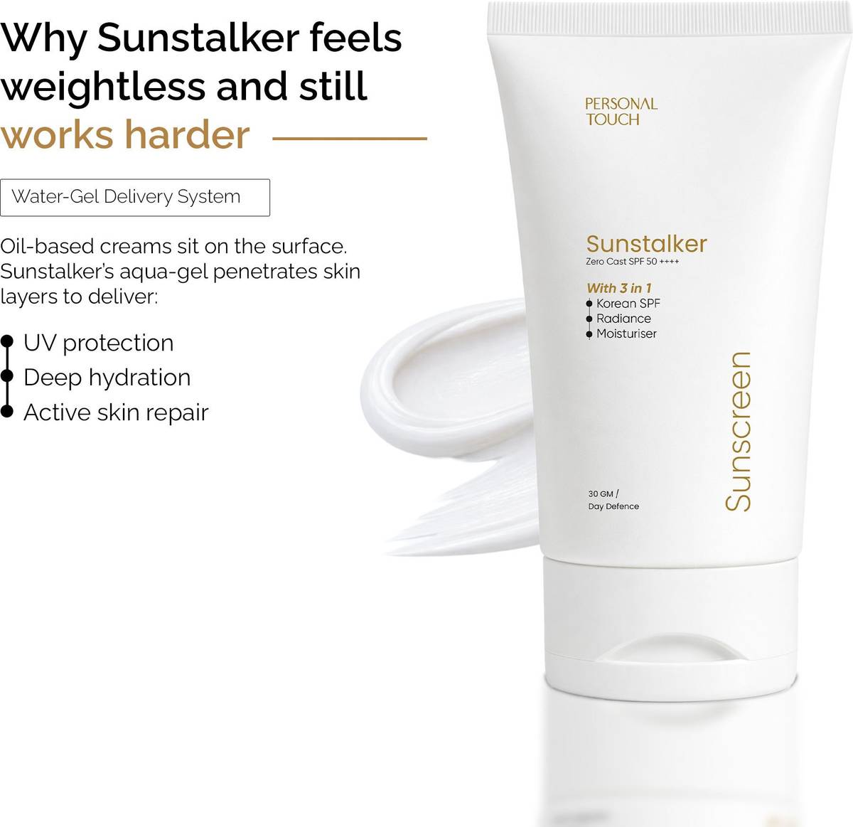 PERSONAL TOUCH SKINCARE Sunscreen - SPF 50 PA+++ Sunstalker 3 in 1 Sunscreen SPF 50 PA+++Lightweight Sunscreen for Women & Men — photo 7