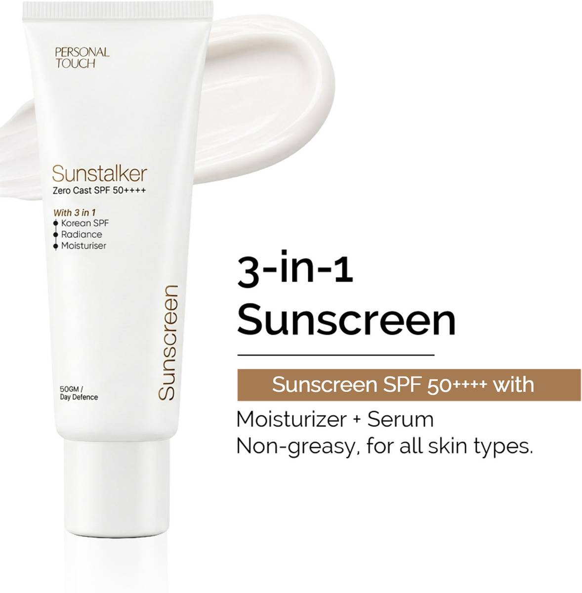 PERSONAL TOUCH SKINCARE Sunscreen - SPF 50 PA+++ Sunstalker 3 in 1 Sunscreen SPF 50 PA+++Lightweight Sunscreen for Women & Men