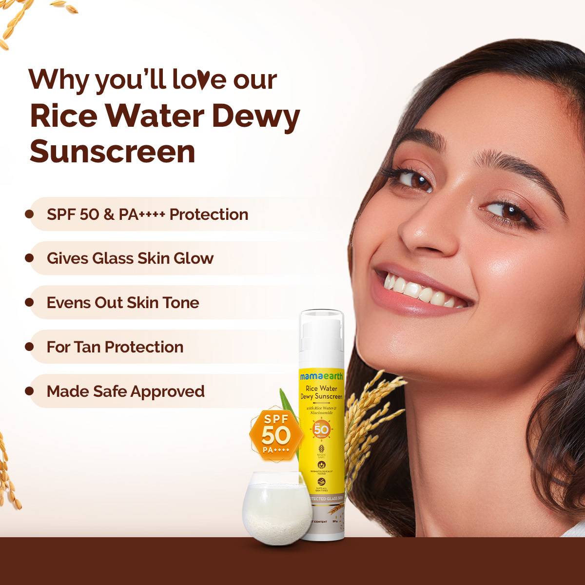 Mamaearth Sunscreen - SPF 50 PA++++ Rice Water Dewy Sunscreen with Rice Water & Niacinamide | For Glass Skin Glow — photo 3