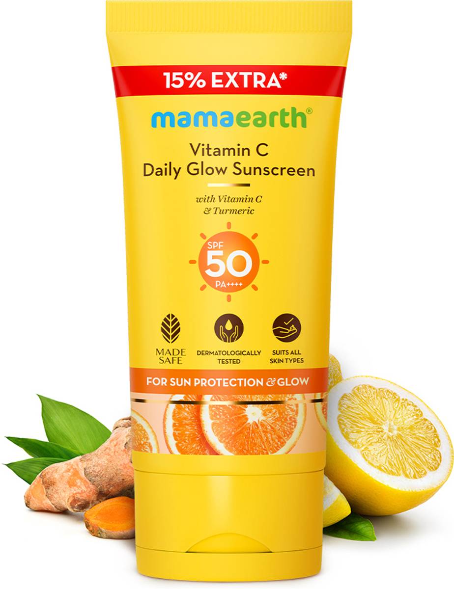 Mamaearth Sunscreen - SPF 50 PA++++ Daily Glow Sunscreen Vitamin C & Turmeric For Sun & Tan Protection All Skin Type