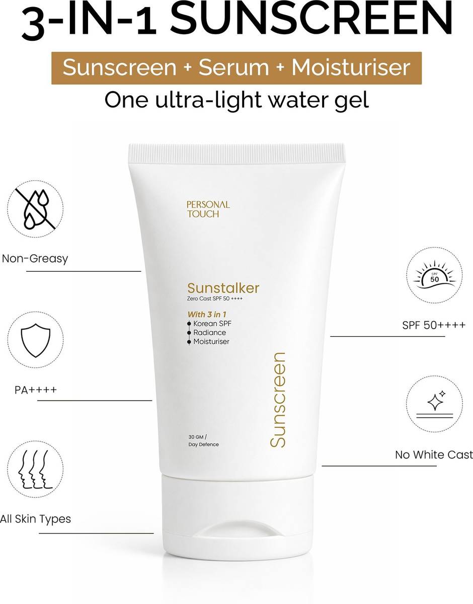 PERSONAL TOUCH SKINCARE Sunscreen - SPF 50 PA+++ Sunstalker 3 in 1 Sunscreen SPF 50 PA+++Lightweight Sunscreen for Women & Men — photo 3