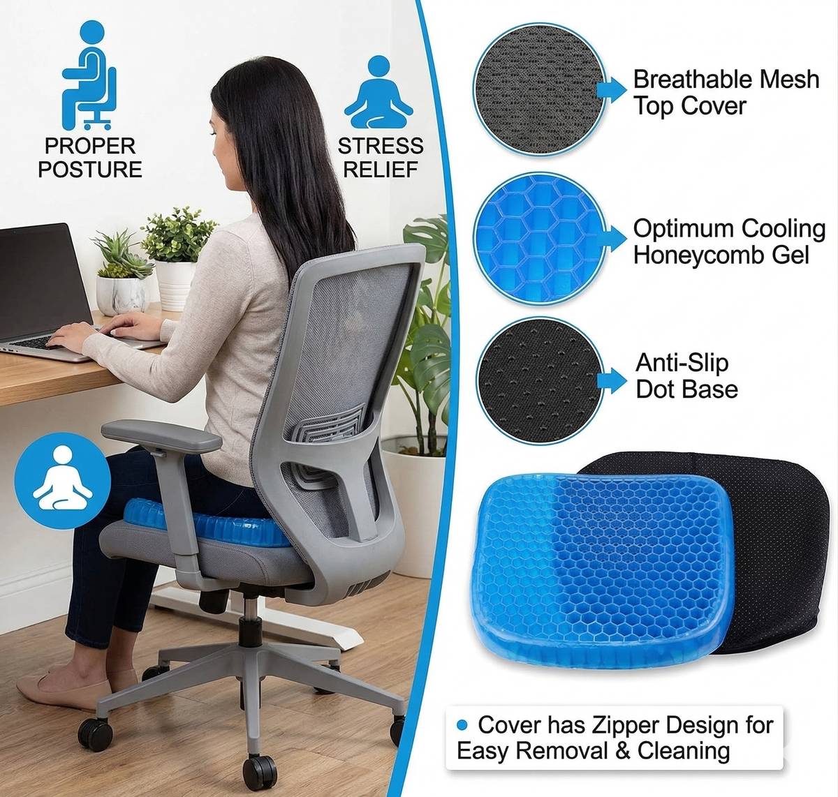 Bliss Lifestyle Egg Sitter Seat Cushion Soft Gel Mat for Office Chair, Back/ Hip Support ND1242 Back / Lumbar Support