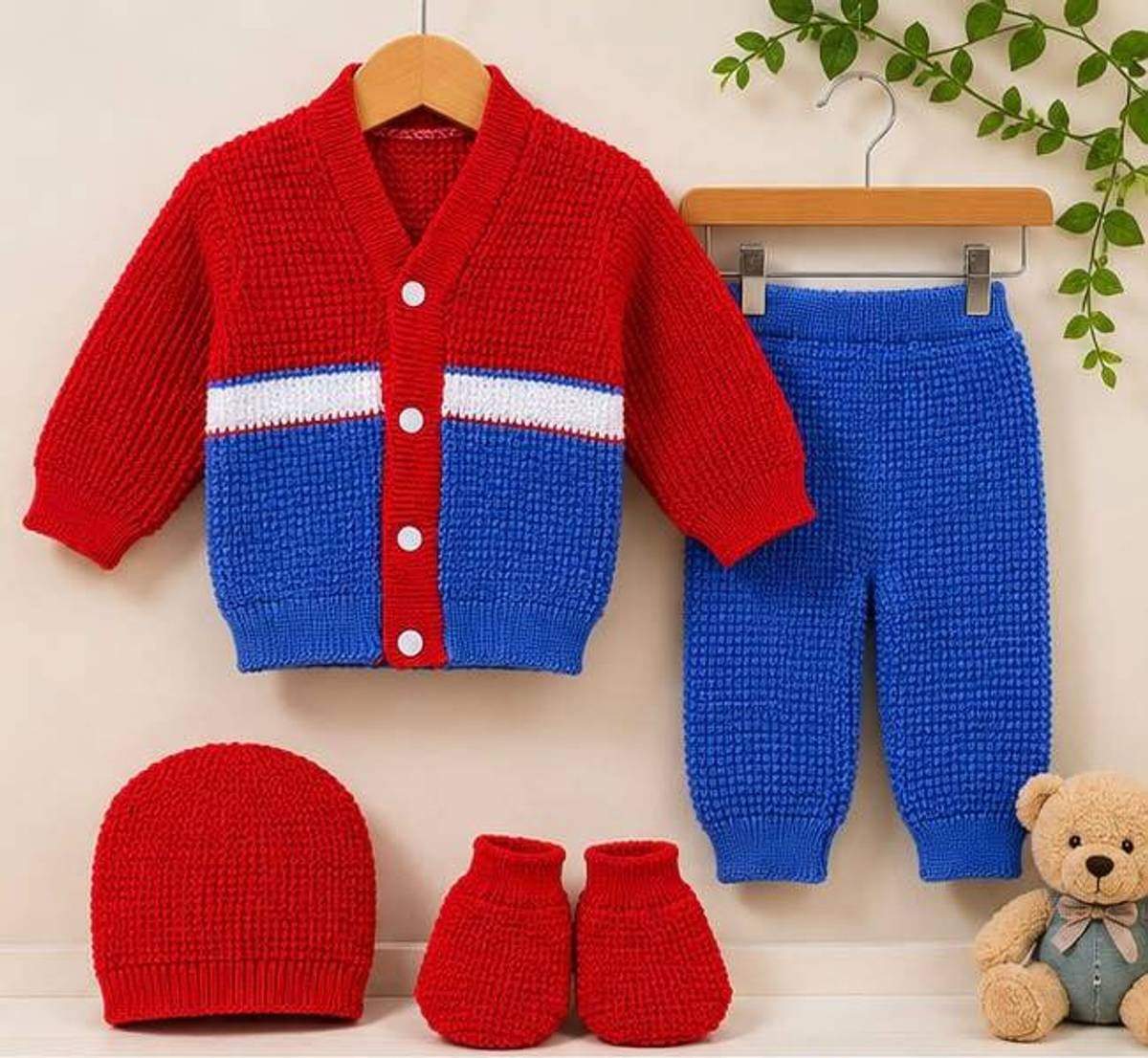 MAYNSH VASTRA Striped V Neck Casual Baby Boys & Baby Girls Red Sweater — photo 3