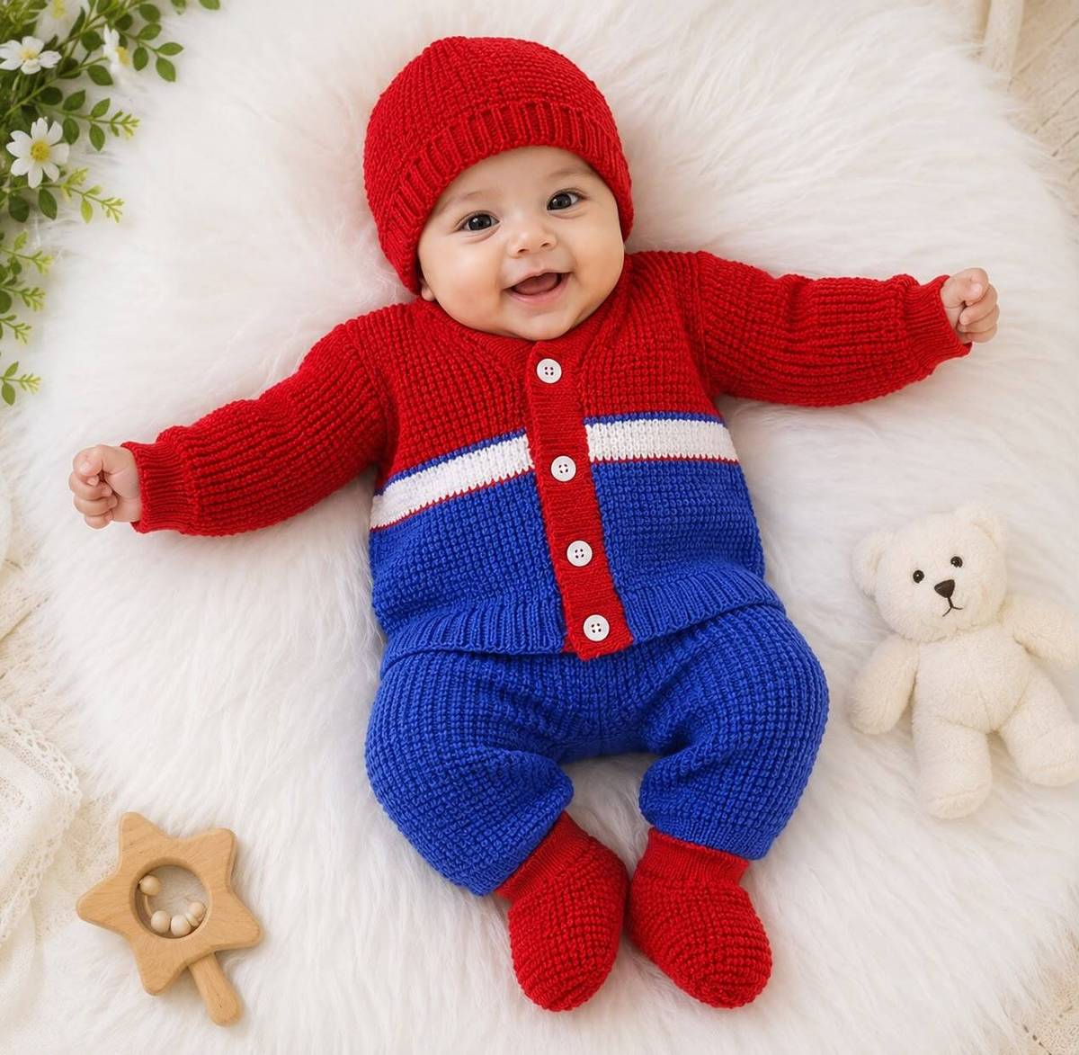 MAYNSH VASTRA Striped V Neck Casual Baby Boys & Baby Girls Red Sweater