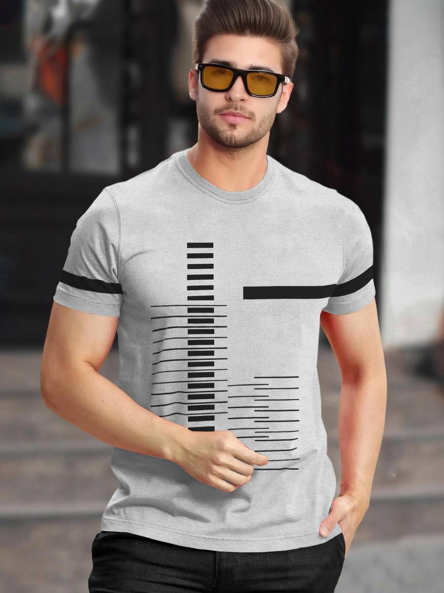 TRIPR Printed Men Round Neck Grey T-Shirt