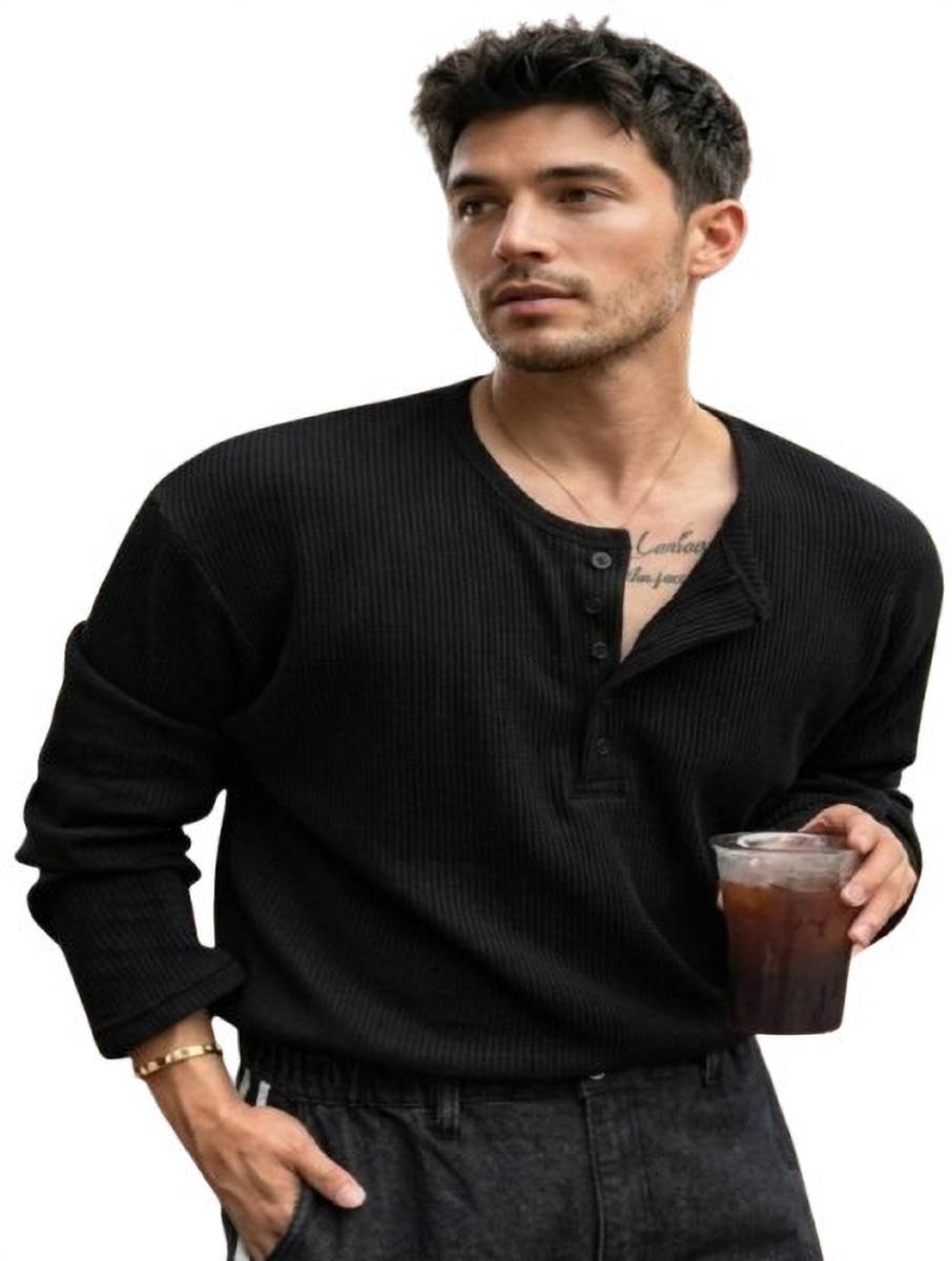 HeraDawn Striped Men Henley Neck Black T-Shirt