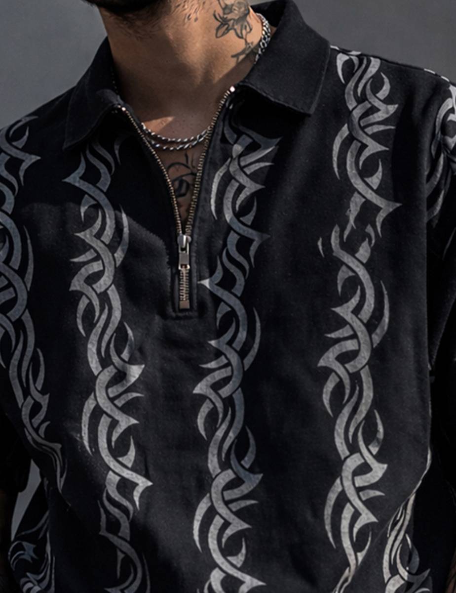 Force Printed Men Zip Neck Reversible Black T-Shirt — photo 4
