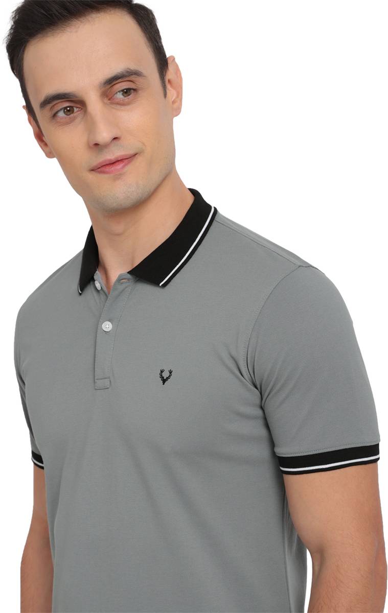 Solid Men Polo Neck Grey T-Shirt — photo 4