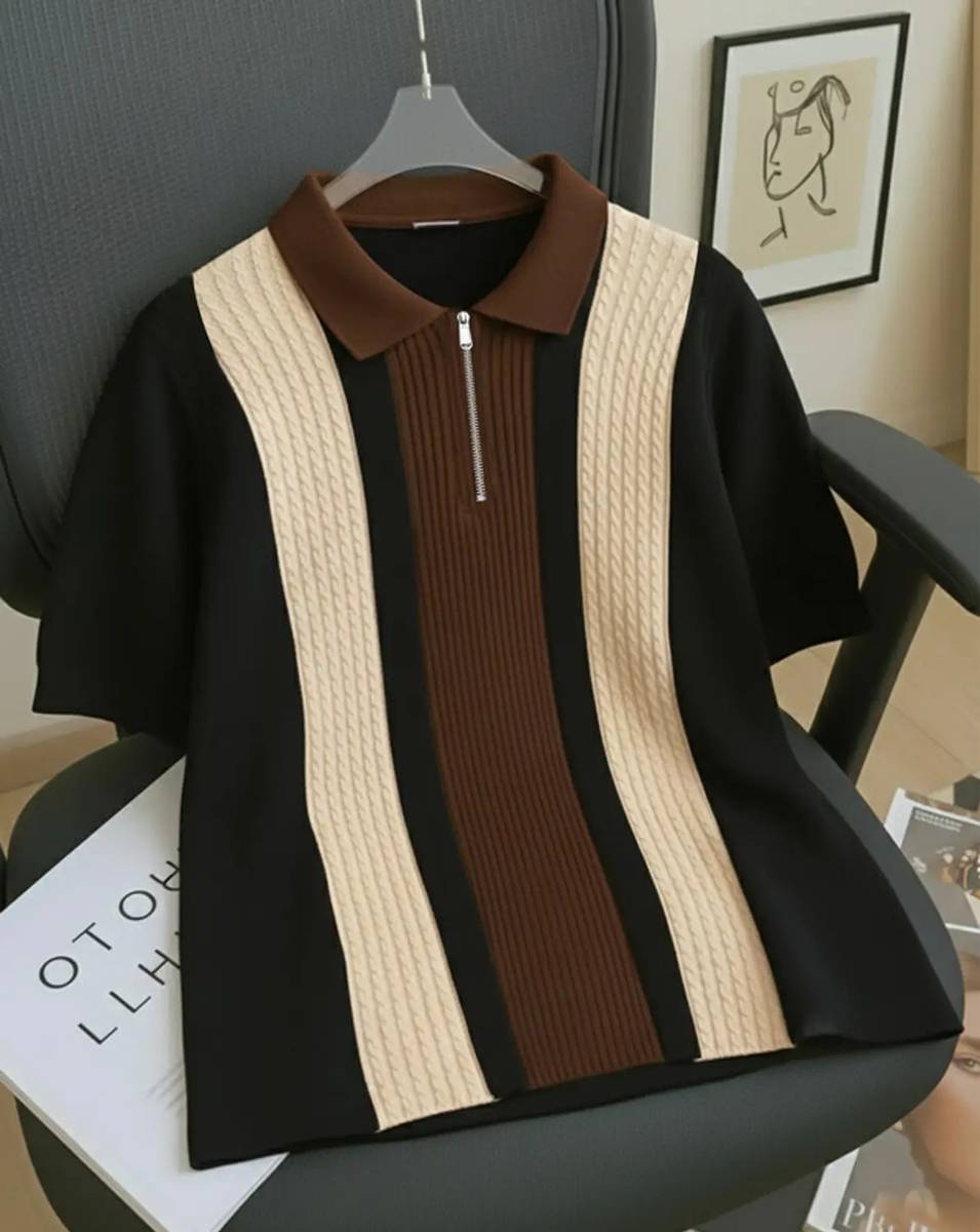 KAJARU Self Design Men Polo Neck Black, Brown, Beige T-Shirt