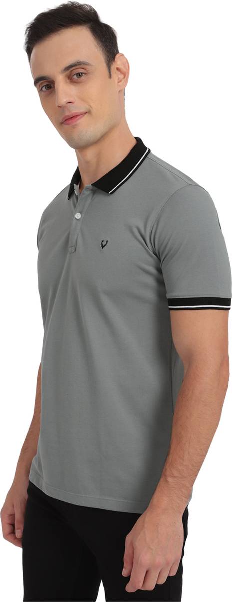 Solid Men Polo Neck Grey T-Shirt — photo 2