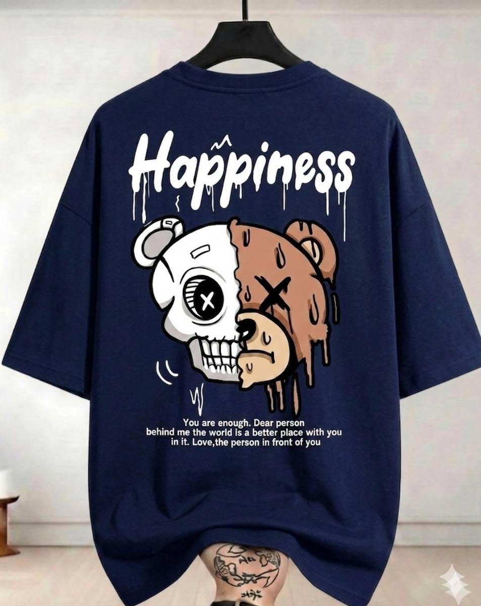 Funky fashion Printed Men Round Neck Navy Blue T-Shirt