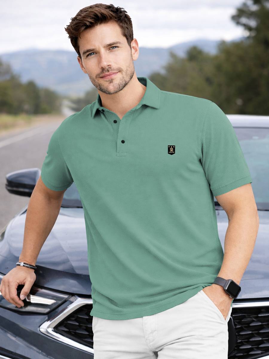 VeBNoR Solid Men Polo Neck Light Green T-Shirt