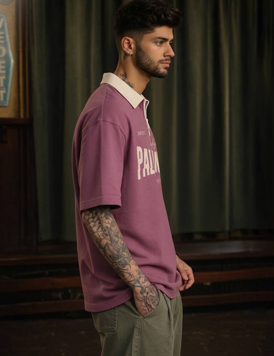 Force Printed Men Zip Neck Reversible Pink T-Shirt — photo 3