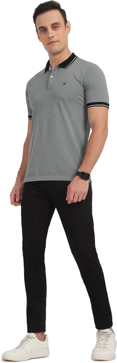 Solid Men Polo Neck Grey T-Shirt — photo 5