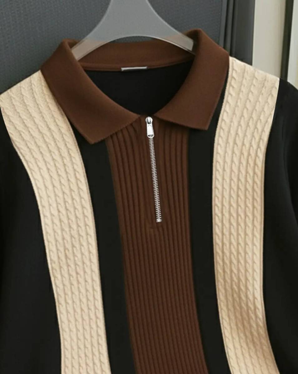 KAJARU Self Design Men Polo Neck Black, Brown, Beige T-Shirt — photo 3