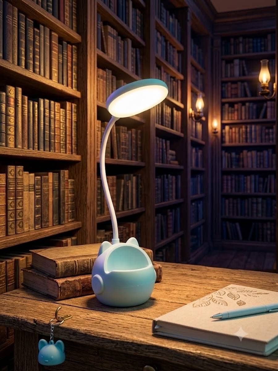 IMNISHNAY Cute Cat LED Desk Lamp with Flexible Neck – Rechargeable Study Table Light Table Lamp