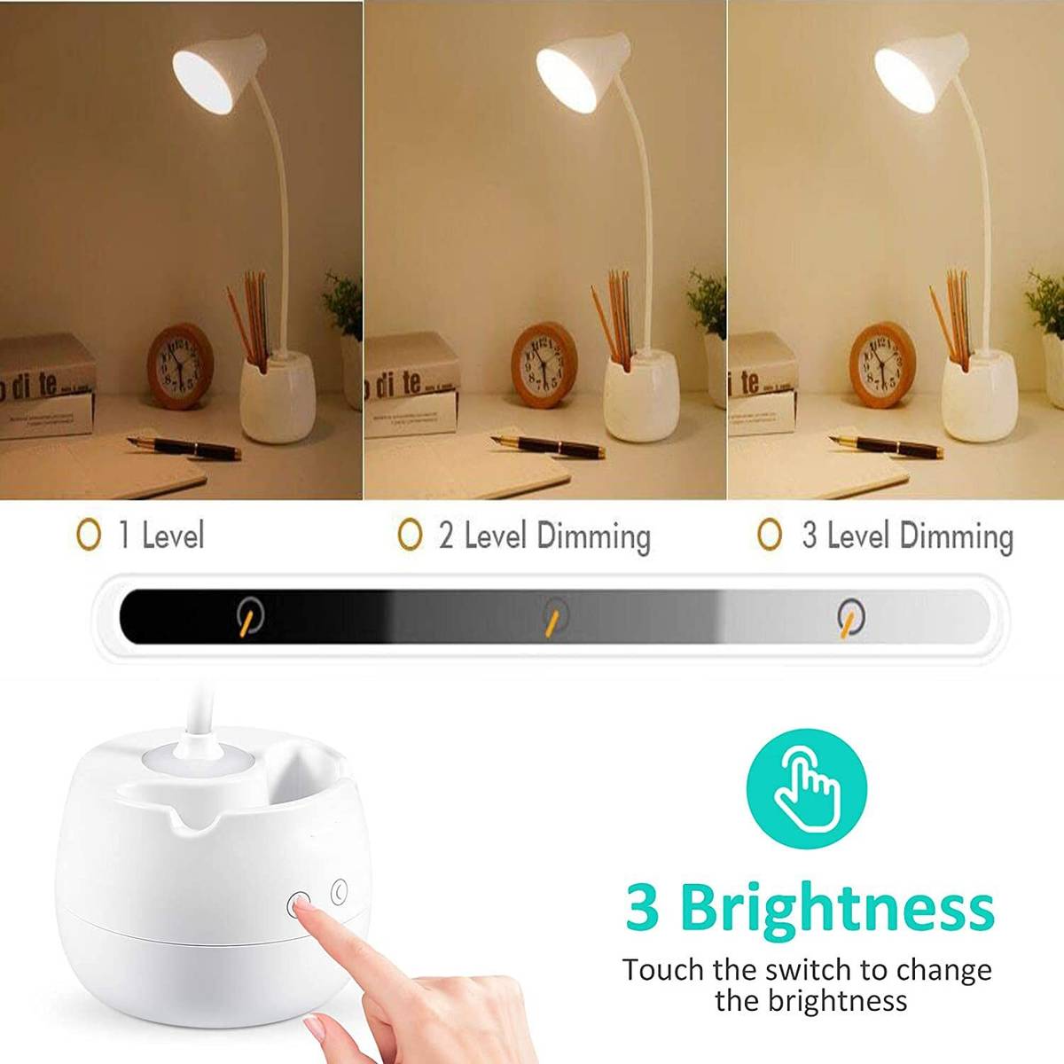 Desk Lamp with 3 Shades Touch Control Light and Mobile Holder Design With Night Study Lamp — photo 3