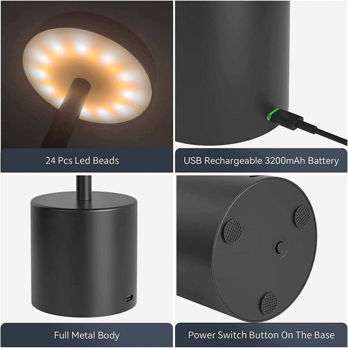 Rechargeable LED Table Lamp Touch Control 3 Brightness USB-C Desk Light Table Lamp — photo 2
