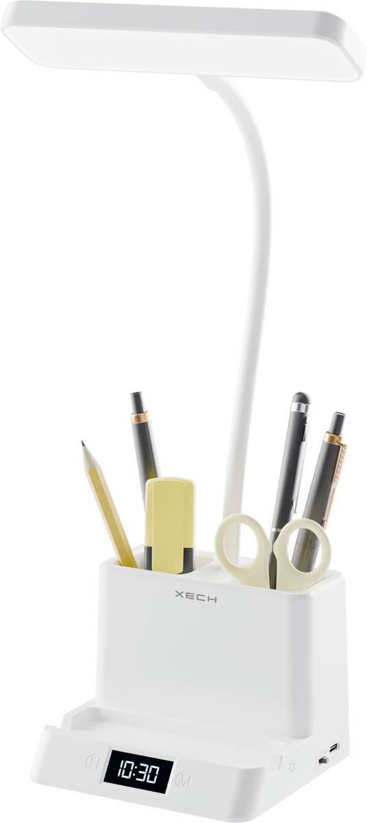 xech Rechargeable Table Lamp with Digital Clock Pen Stand 3 Color tone Desky Digital Study Lamp