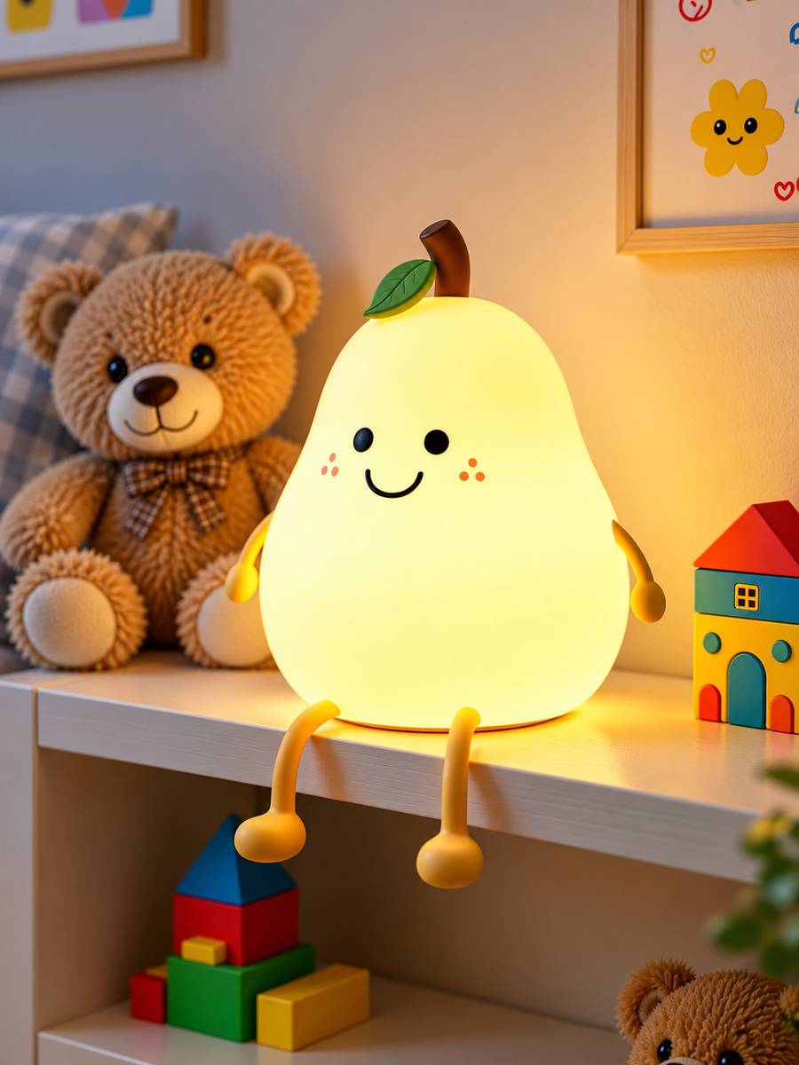 FINARO Cute Pear Silicone Touch LED Lamp USB Rechargeable 7 Color Changing - 13 cm