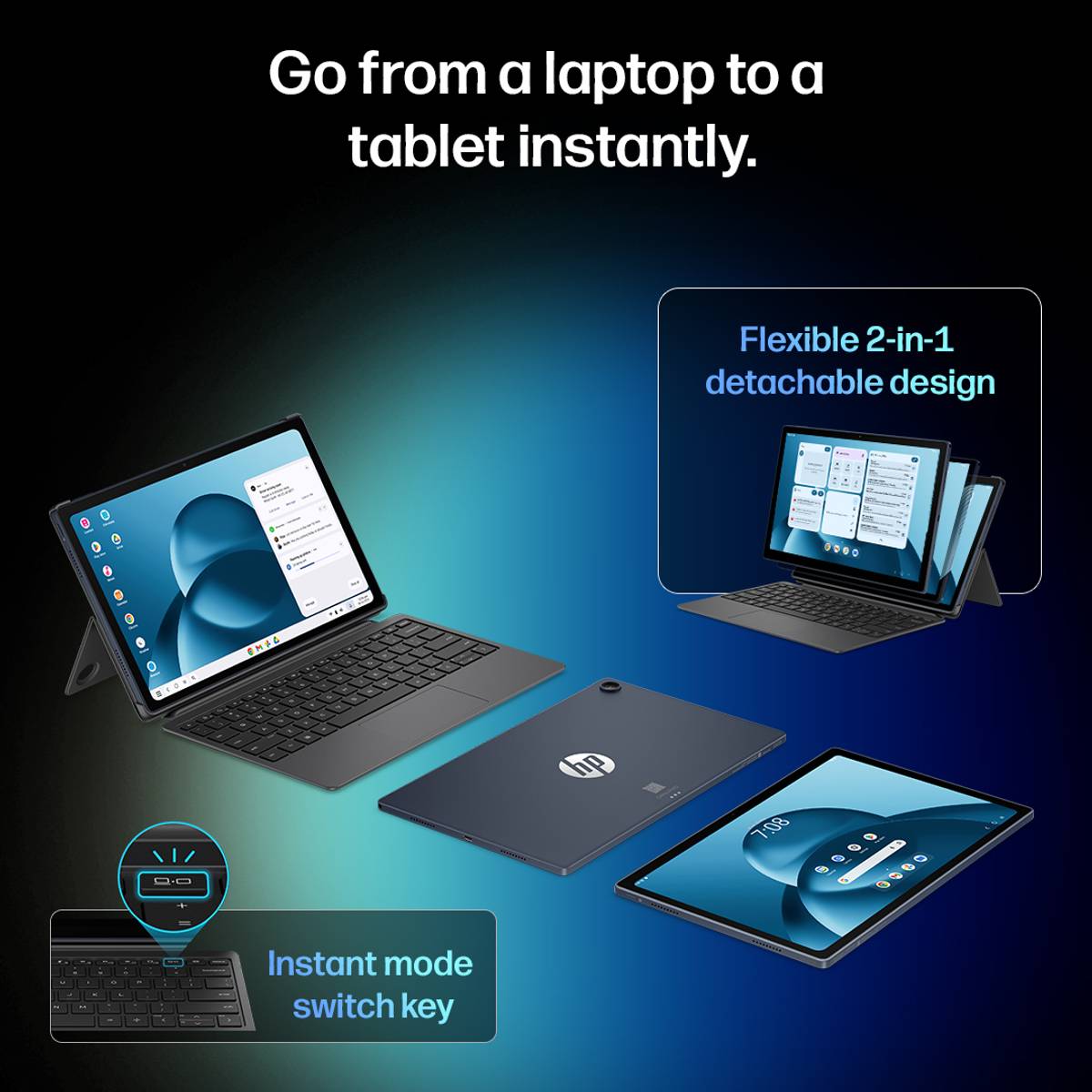 HP Omnipad 12 | In Box detachable Keyboard 8 GB RAM 128 GB ROM 12 inch with Wi-Fi Only Qualcomm Snapdragon SM6475Q Hexa Core Tablet (Denim Blue) — photo 4