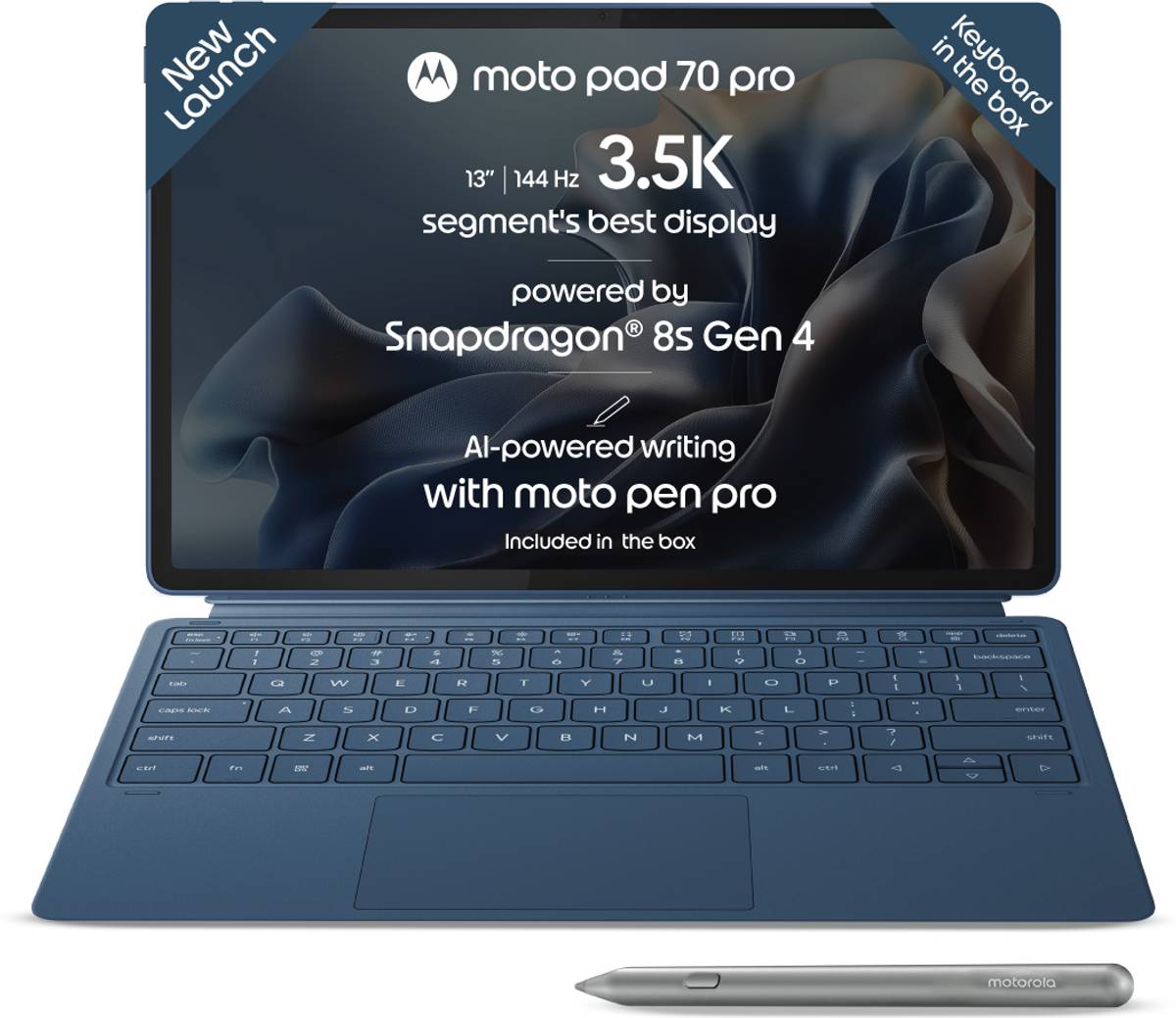 MOTOROLA Pad 70 Pro In box Moto active sylus + Magnetic Keyboard Case 8 GB RAM 256 GB ROM 13 inch with Wi-Fi Only Gaming Tablet (PANTONE Titan)