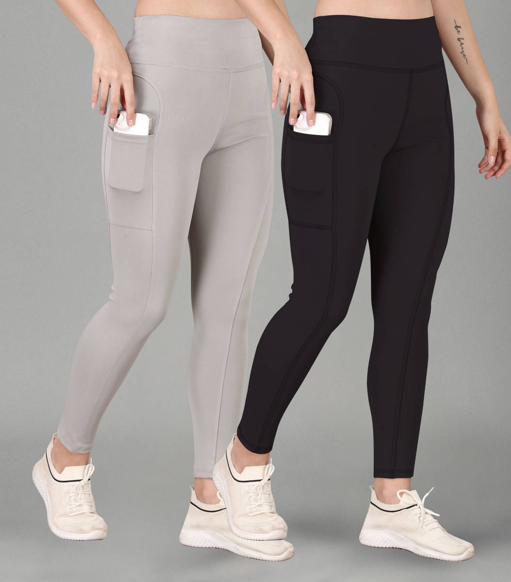 POOJARAN Solid Women Black, Grey Tights — photo 3