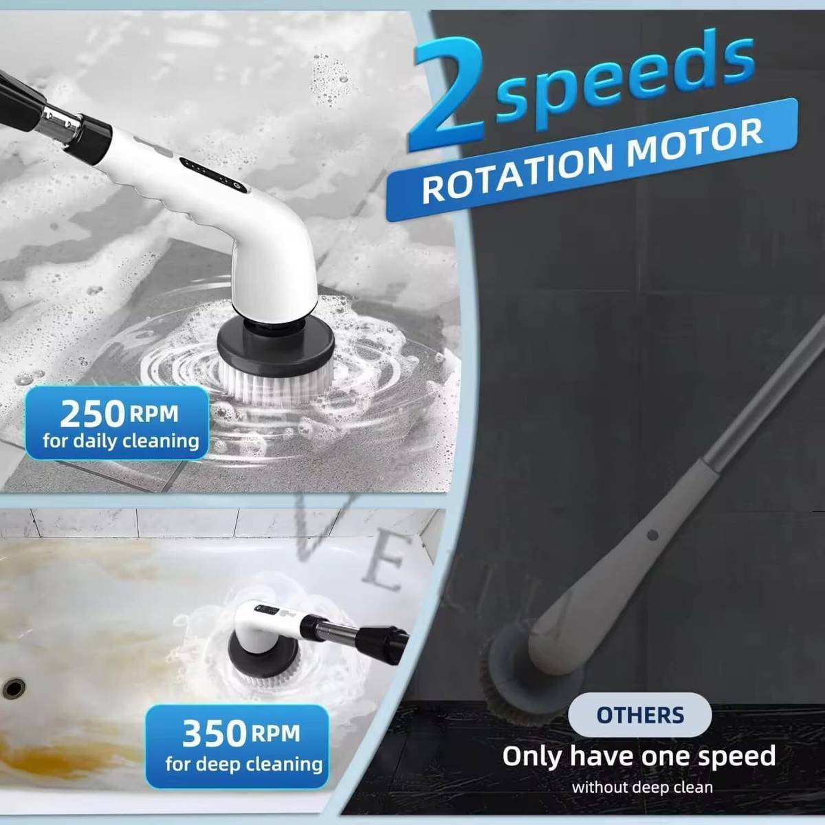 UNETRI-PRO Electric Spin Scrubber 9 Brush Heads 2 Speeds 90Min Cordless Cleaner — photo 5