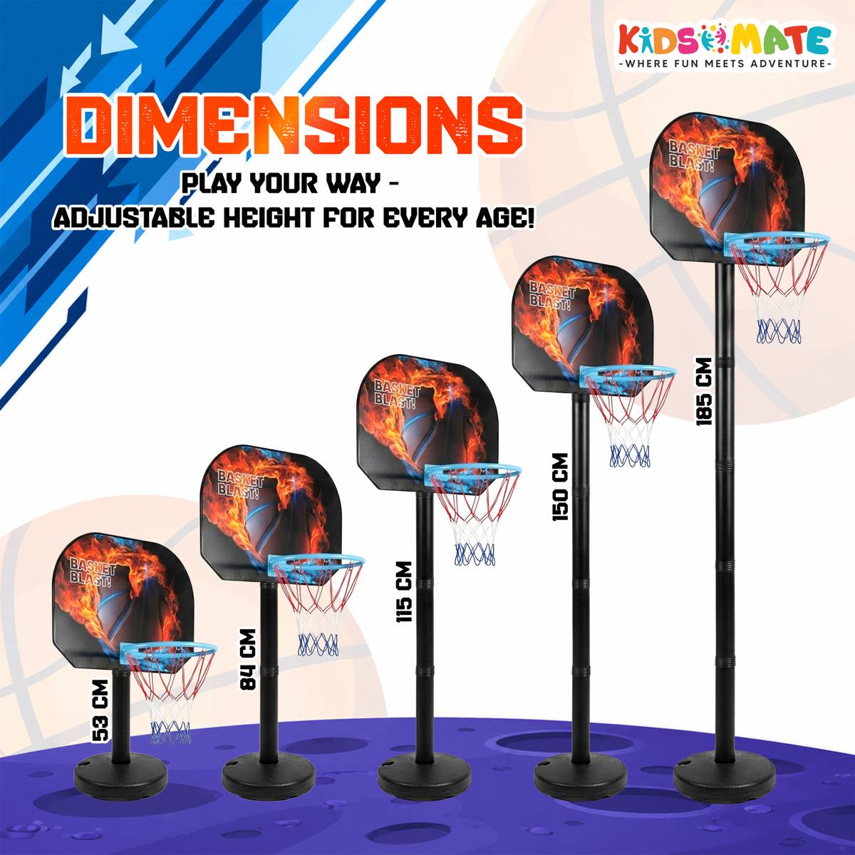 Kidsmate 3-in-1 Basketball Set for Kids, Adjustable Height Basketball Stand, Tic Tac Toe Basketball — photo 2