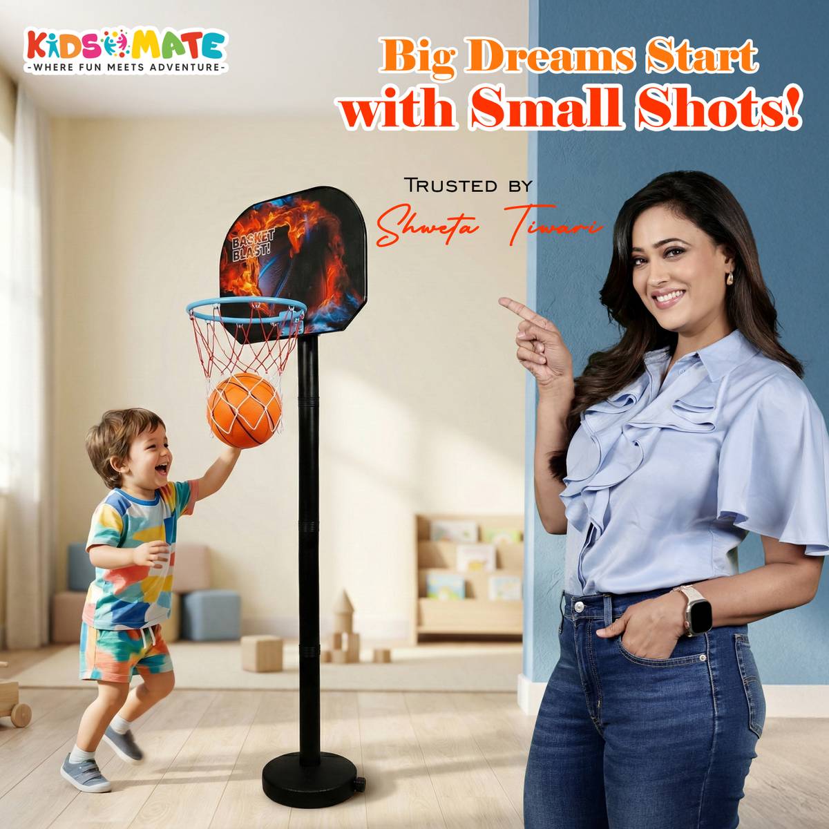Kidsmate 3-in-1 Basketball Set for Kids, Adjustable Height Basketball Stand, Tic Tac Toe Basketball — photo 3