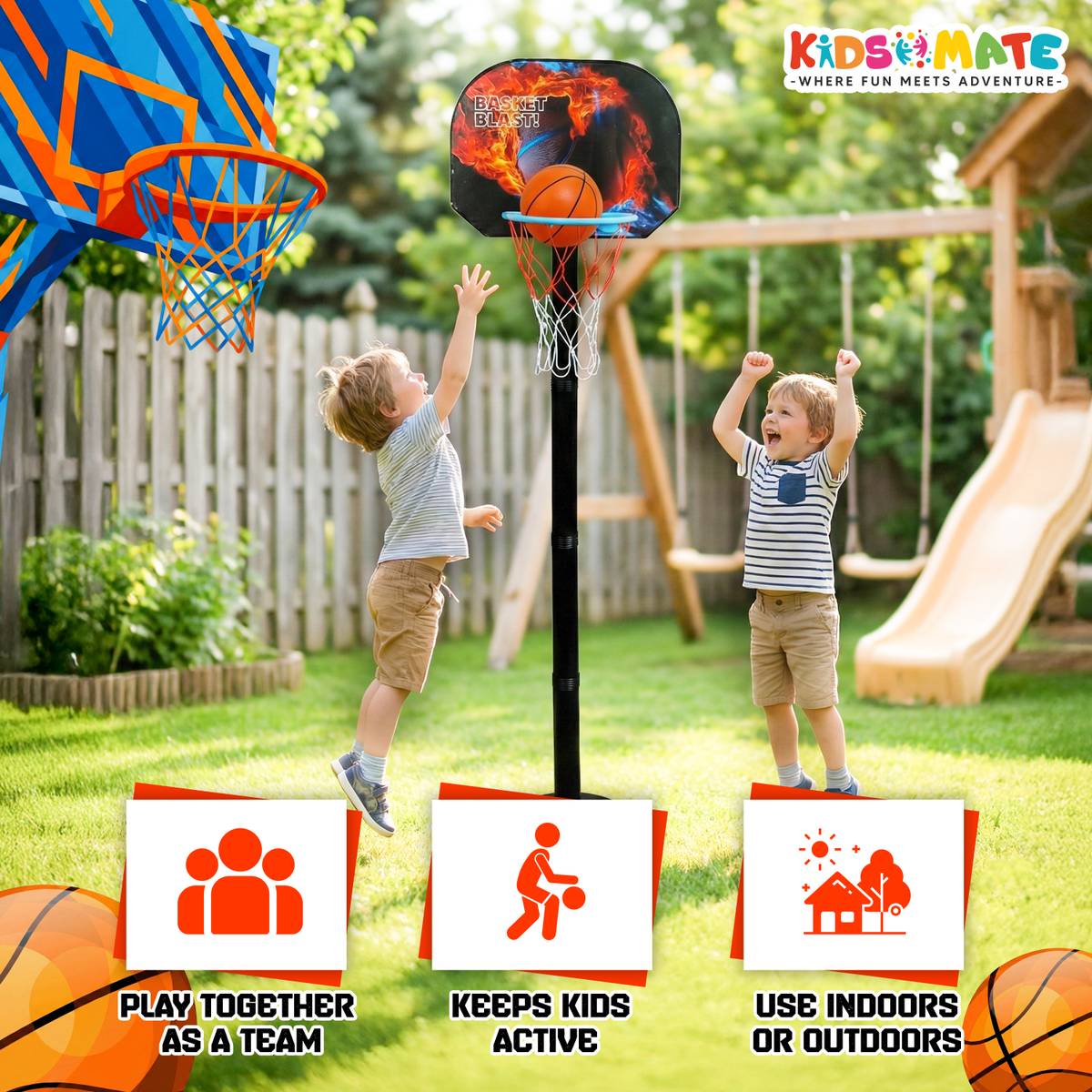 Kidsmate 3-in-1 Basketball Set for Kids, Adjustable Height Basketball Stand, Tic Tac Toe Basketball — photo 5