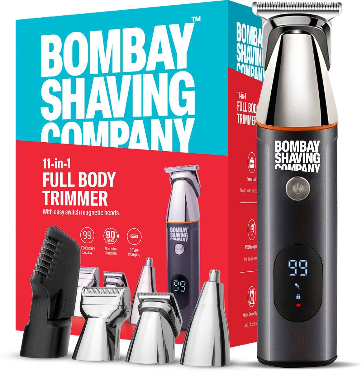 BOMBAY SHAVING COMPANY 11-in-1 full body trimmer Fully Waterproof Trimmer 90 min Runtime 3 Length Settings