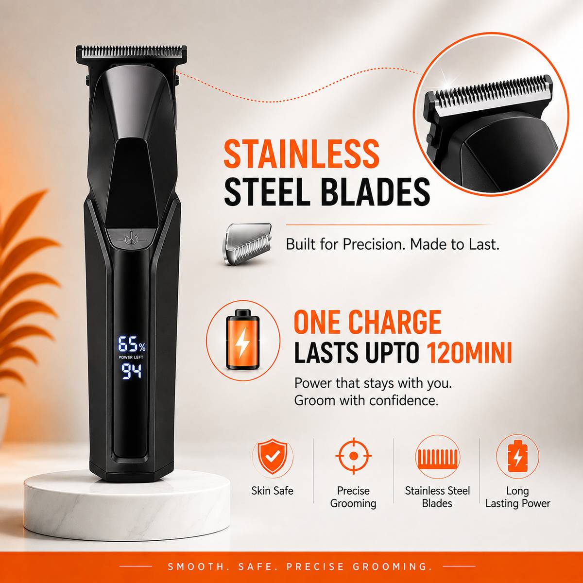 Hair & Beard Trimmer for Men, Cordless T-Blade Trimmer with LED Display Trimmer 120 min  Runtime 3 Length Settings — photo 2