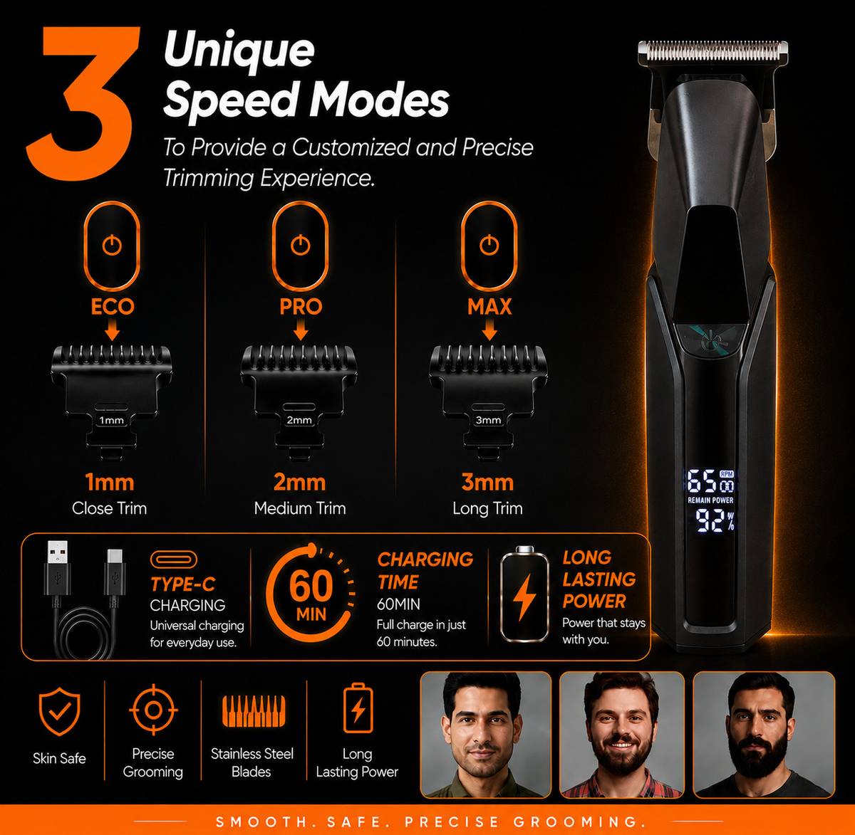 Hair & Beard Trimmer for Men, Cordless T-Blade Trimmer with LED Display Trimmer 120 min  Runtime 3 Length Settings — photo 5