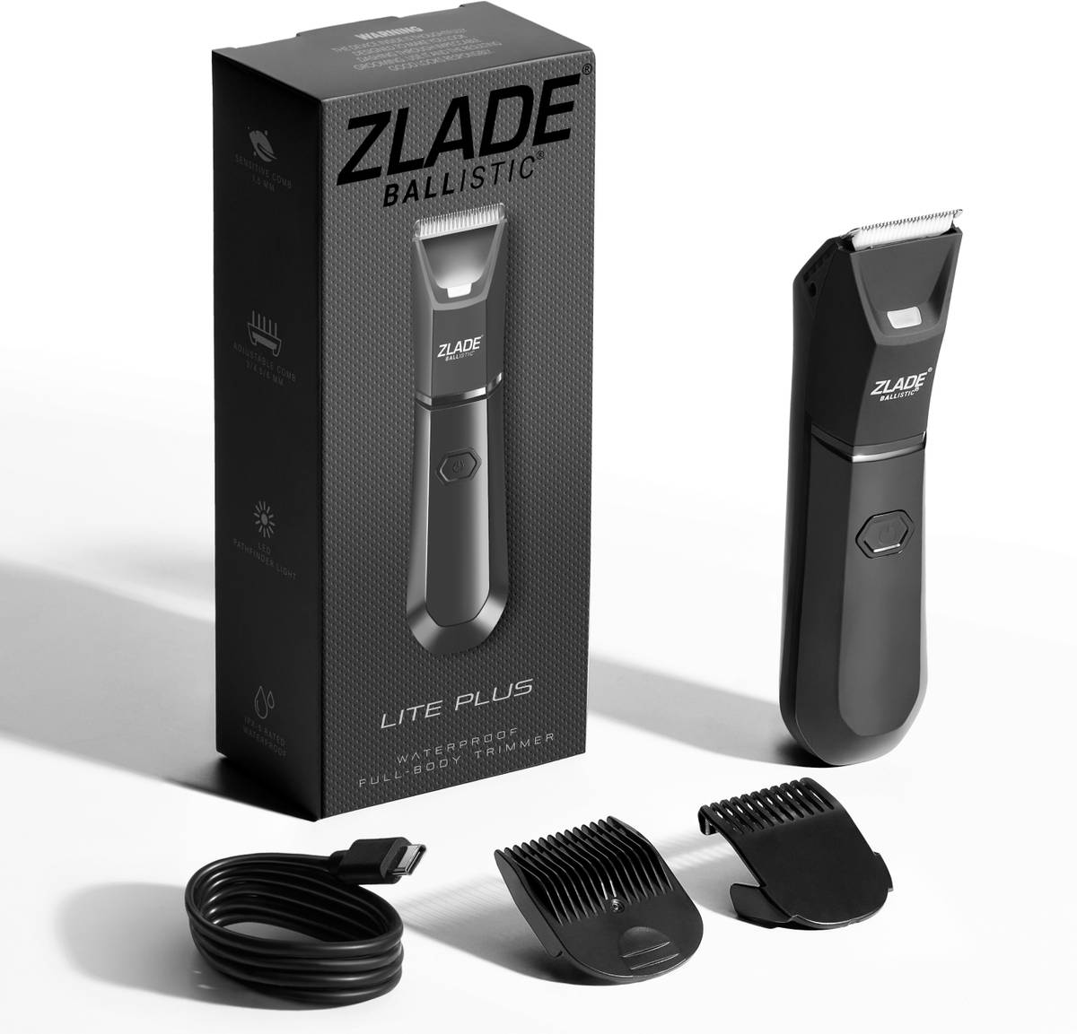 Zlade Ballistic Lite Plus | Waterproof Trimmer for Men | Safe on Sensitive Areas Fully Waterproof Body Groomer 60 min Runtime 4 Length Settings