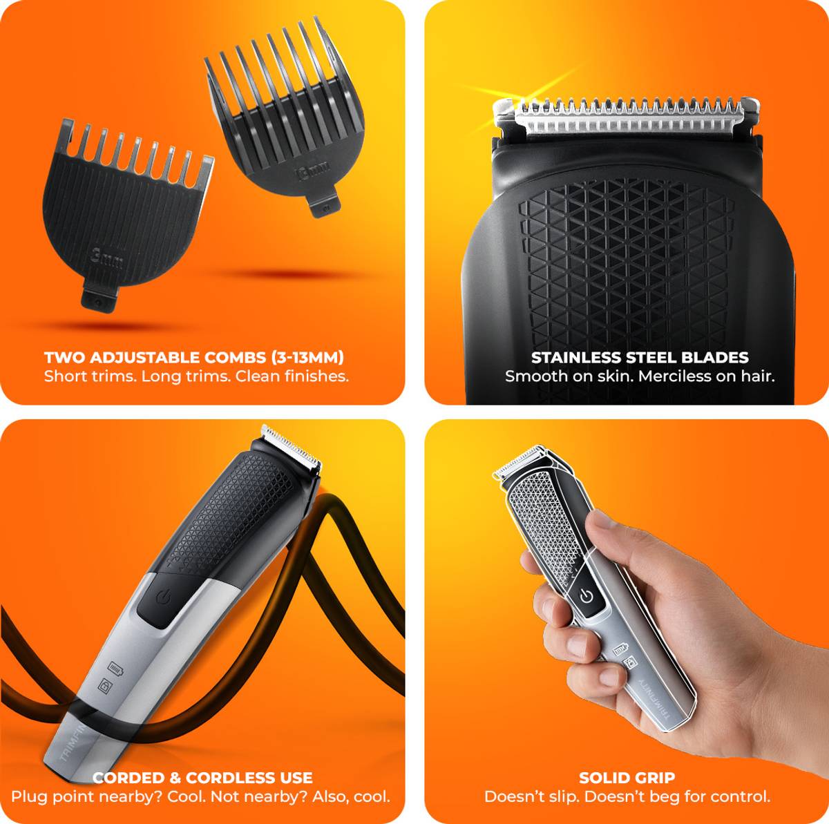 Trimfinity Maverick Beard Trimmer | 2 Adjustable Comb Attachments | Type-C Rechargeable Trimmer 120 min  Runtime 2 Length Settings — photo 3