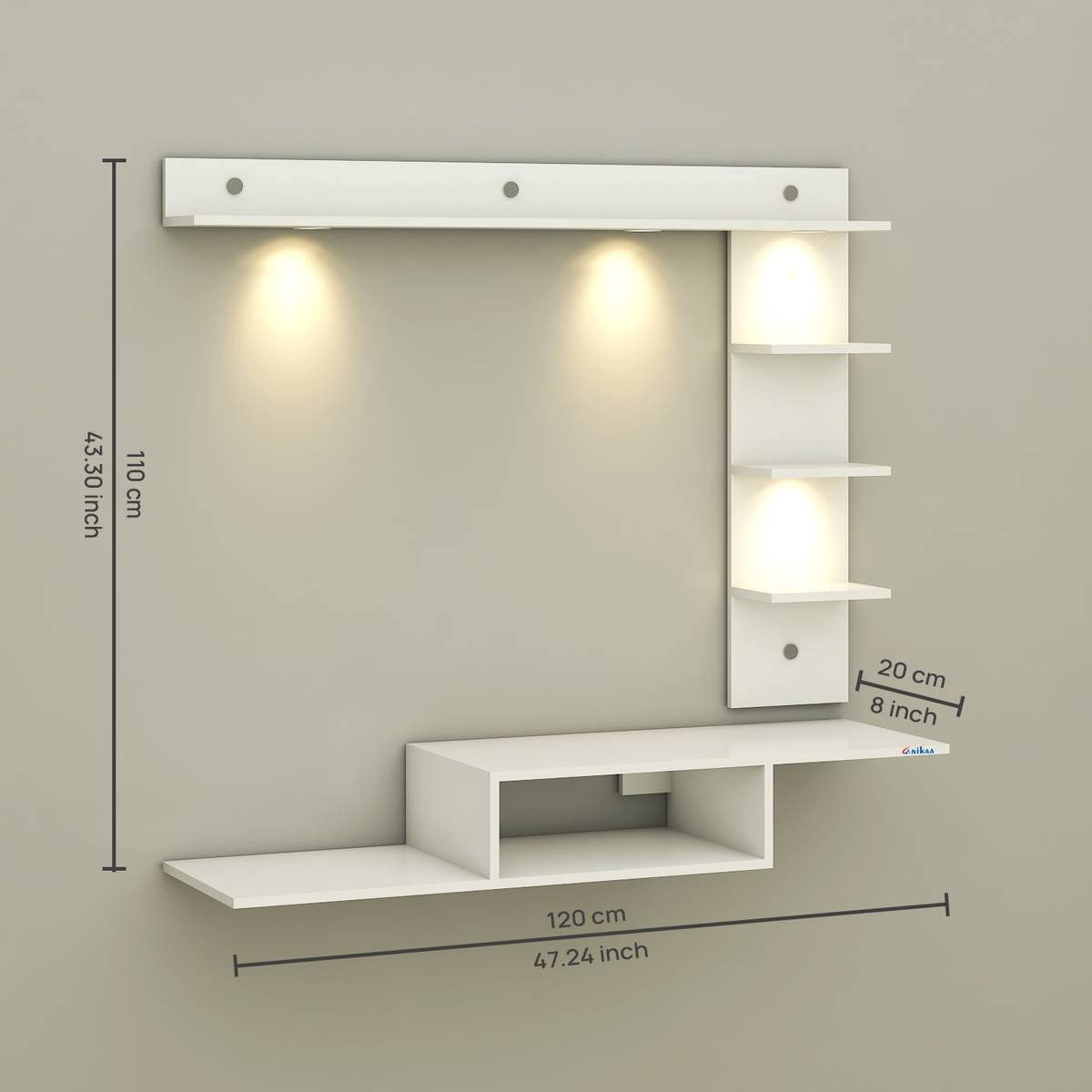 FURNIWUD Wintor Wall Mounted TV Unit with 4 LED Lights, Storage Box & Decorative Shelf Engineered Wood TV Entertainment Unit — photo 5