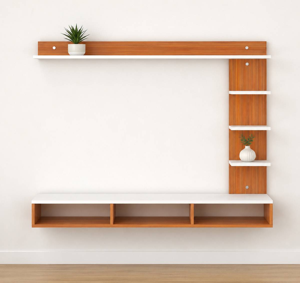 Shivi Aanaya Enterprises Wooden Wall Mounted with Storage Shelves Floating TV Cabinet for Living Room Engineered Wood TV Entertainment Unit