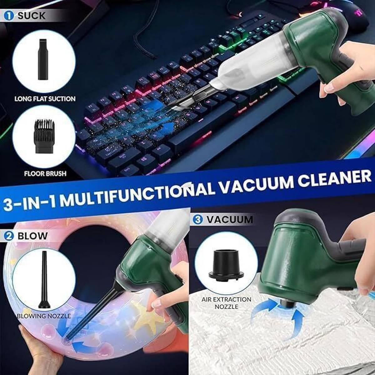 PAGALY Mini Wireless Handheld Car Vacuum With Air Blowing For Car,Office,Home,Keyboard Car Vacuum Cleaner — photo 2