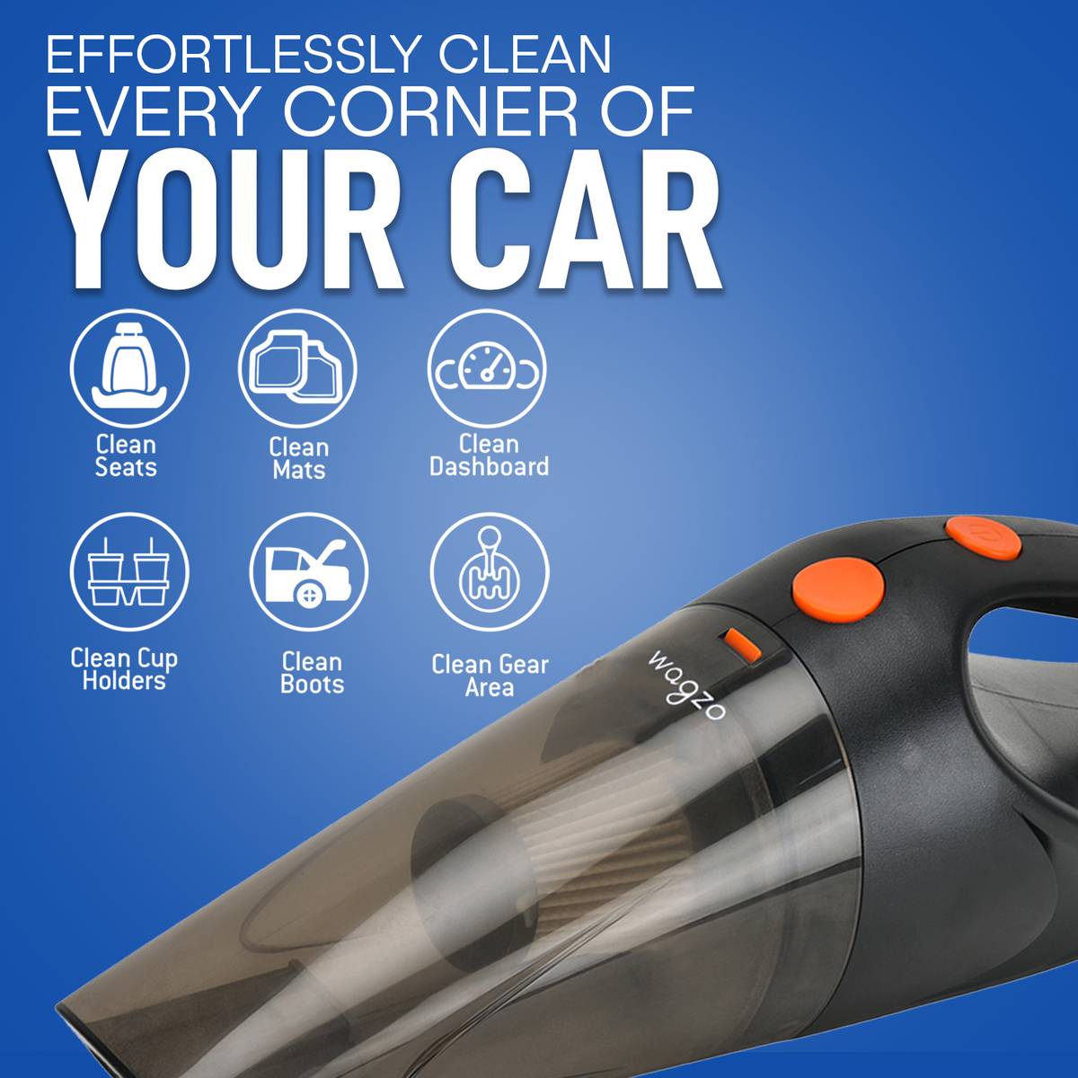 Wagzo VC-52 | 110 Watt,5000PA Suction Power| 13 Ft Long Power Cord HEPA-Filter | Car Vacuum Cleaner — photo 5