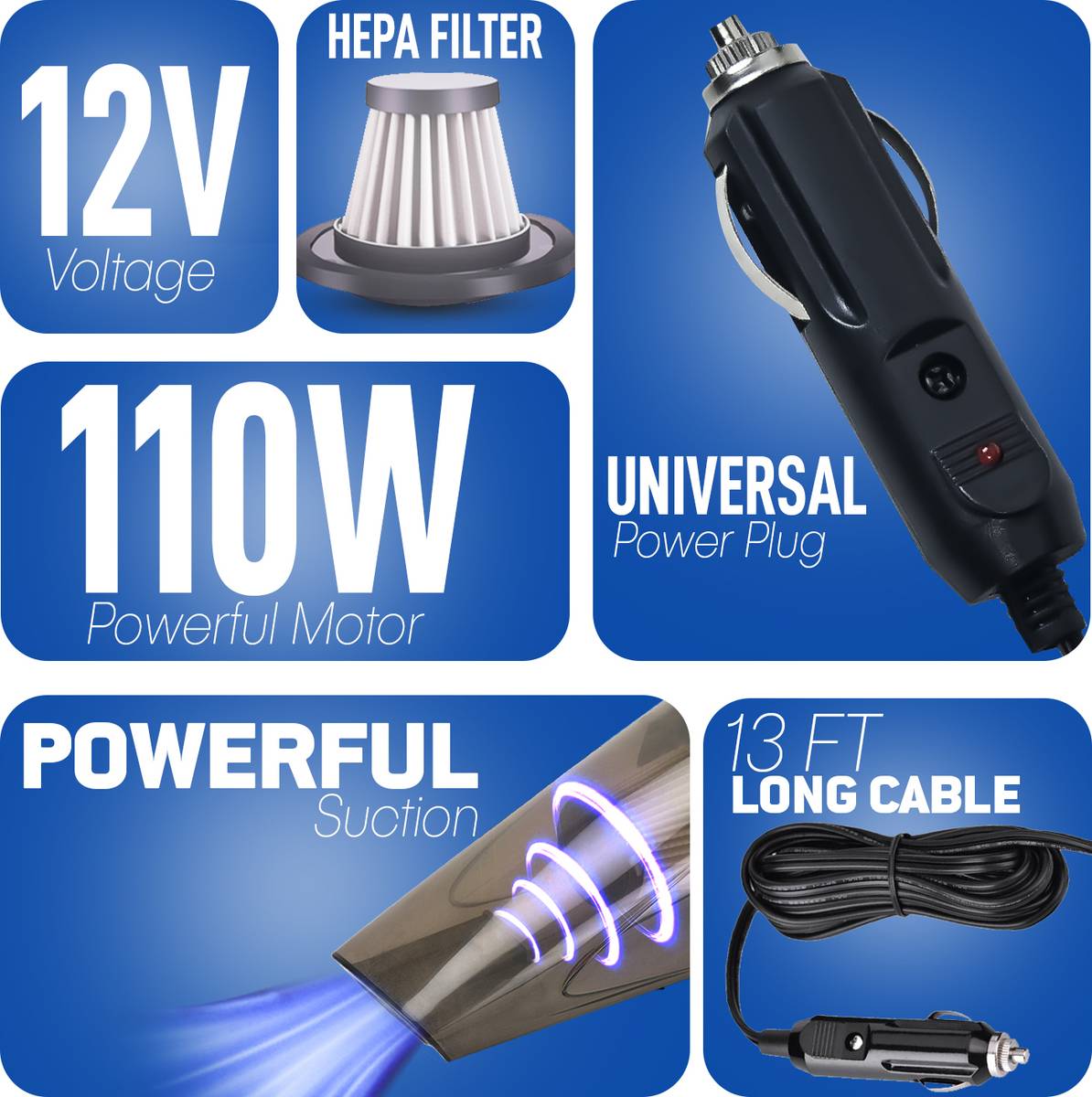 Wagzo VC-52 | 110 Watt,5000PA Suction Power| 13 Ft Long Power Cord HEPA-Filter | Car Vacuum Cleaner — photo 2