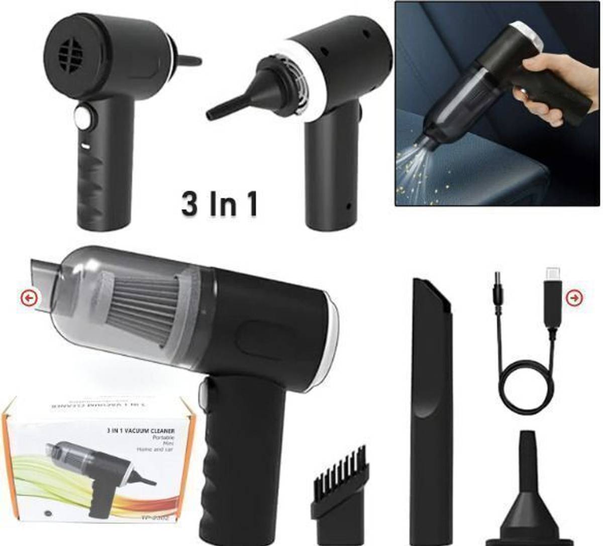 MIRAJ 3-in-1 Mini Cordless Handheld Vacuum Cleaner for Wet & Dry Cleaning VC61 Car Vacuum Cleaner with Reusable Dust Bag (Google Assistant)