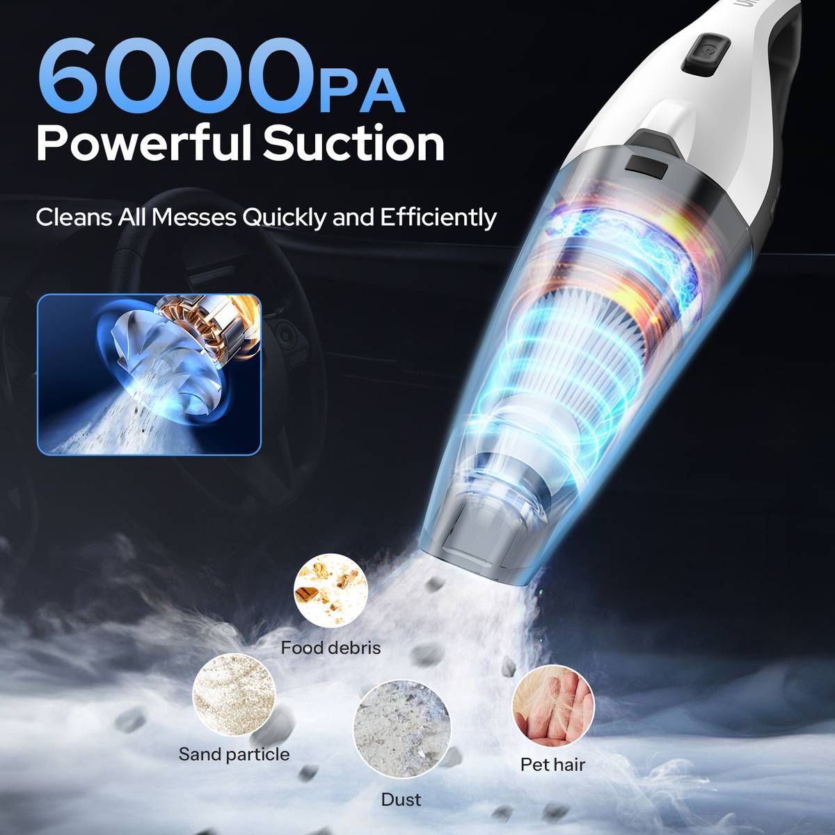 UN1QUE Car Vacuum Cleaner, 6000Pa Powerful Suction Car Vacuum Cleaner with Reusable Dust Bag — photo 4
