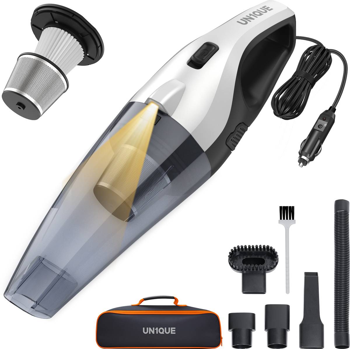 UN1QUE Car Vacuum Cleaner, 6000Pa Powerful Suction Car Vacuum Cleaner with Reusable Dust Bag