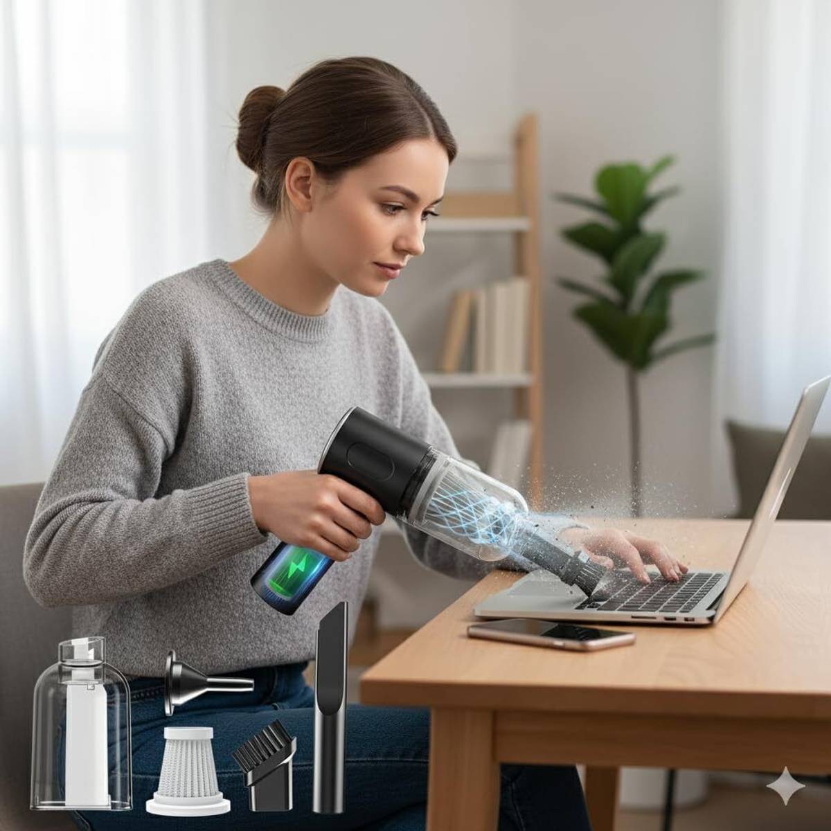 MIRAJ Portable Handheld Car Vacuum Cleaner - 6000Pa Suction Car Vacuum Cleaner with 2 in 1 Mopping and Vacuum, Anti-Bacterial Cleaning — photo 3
